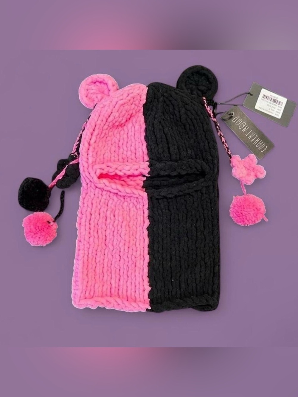 Dolls Kill pink and black Crochet Ski Mask